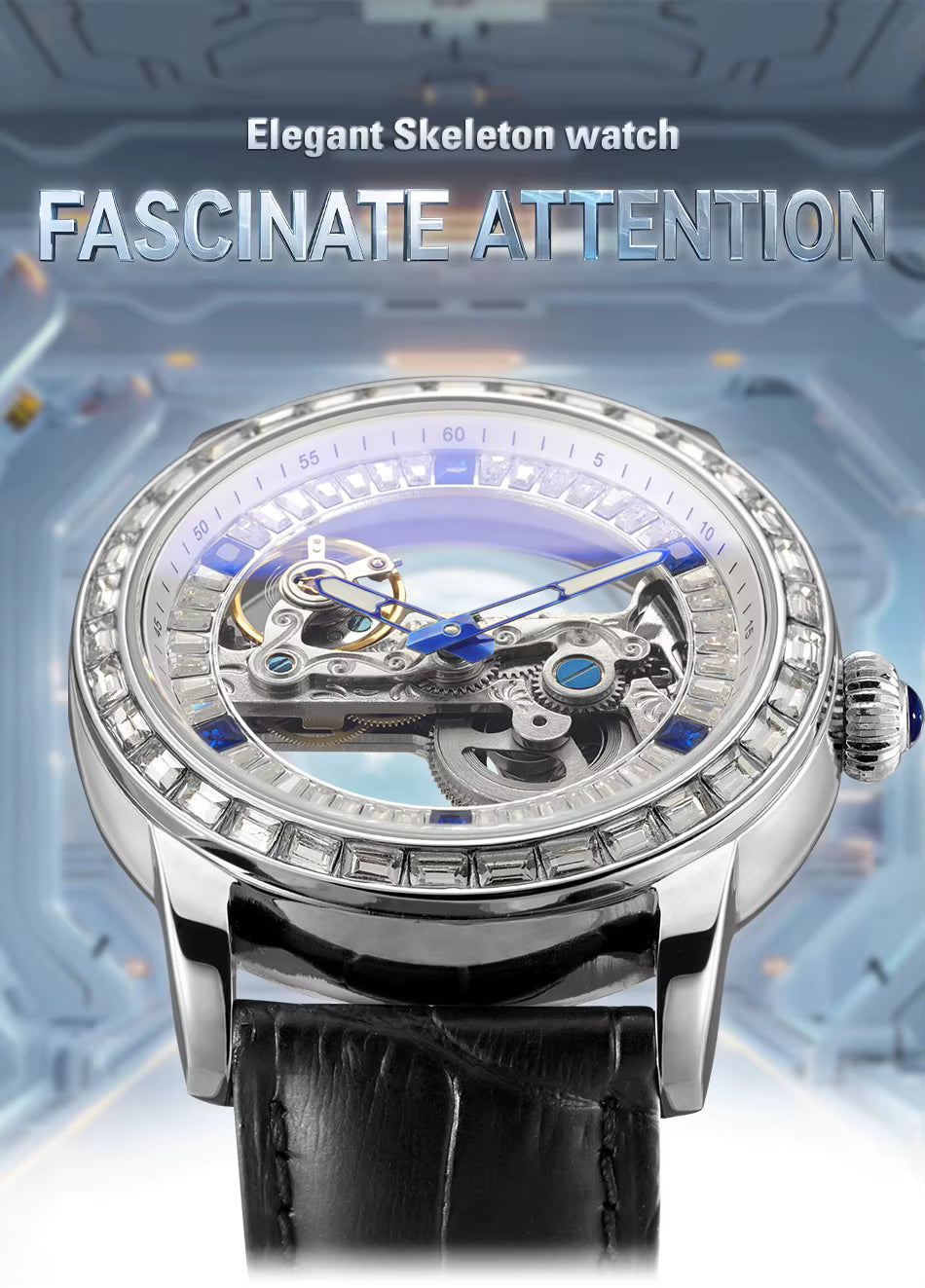 Luxury Brand Sport Watch Men Leather Strap Transparent  Automatic Mechanical Watches 2 YEAR GURANTEE