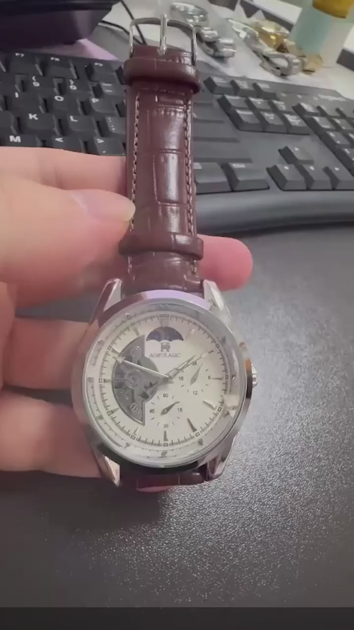AOKULASIC European American Style Large Dial Semi-Automatic Mechanical Watch 2 YEAR GURANTEE